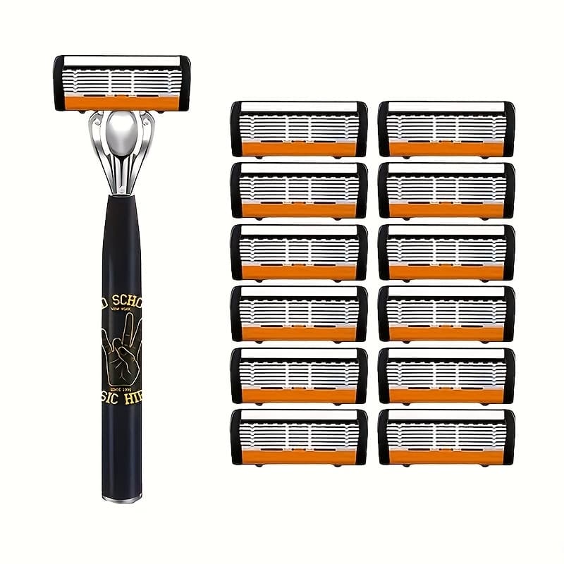 TEMU 1 Handle And 12 Replacement Blades Safety Set With Non-slip Metal Handle, Fully Washable Shaving Tool Set, Unisex , And , Suitable For New Year Gifts, , Family Gifts, Christmas Gifts