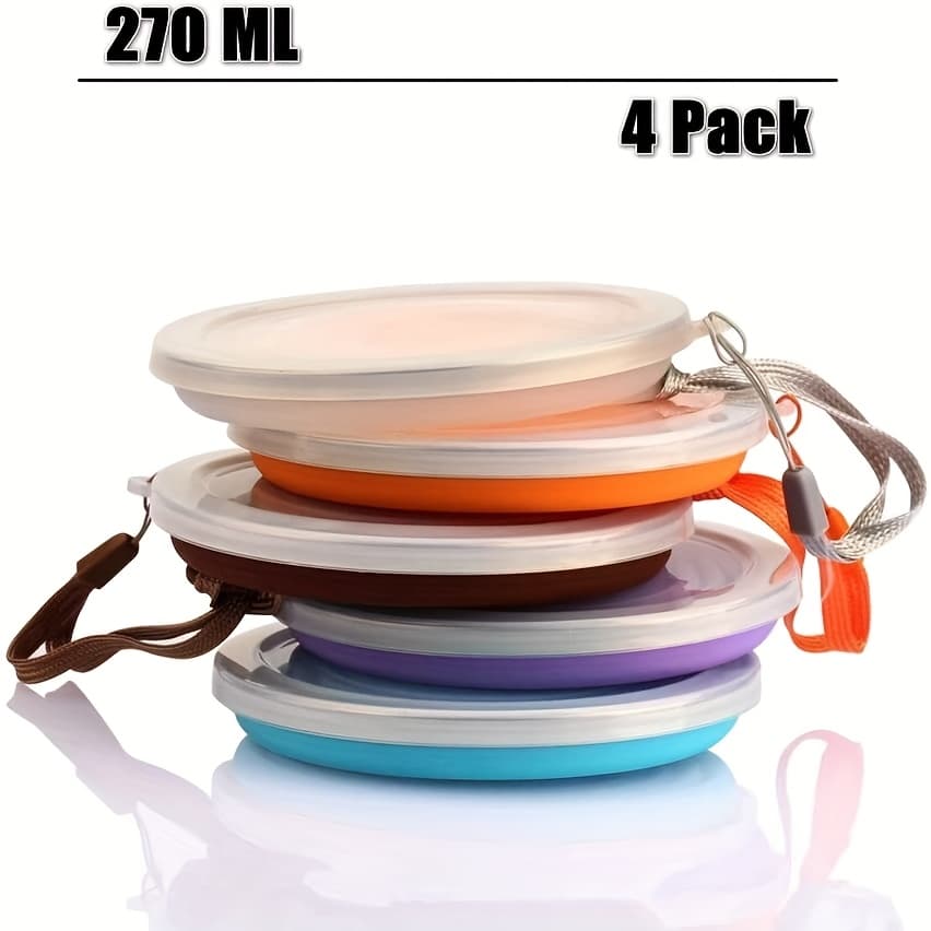 TEMU Silicone Foldable Travel Cup, 4-pack Silicone Foldable Camping Cup With Lid Expandable Drinking Cup Set, Bpa-free Reusable Portable Scale, Ideal For Outdoor Hiking Trips
