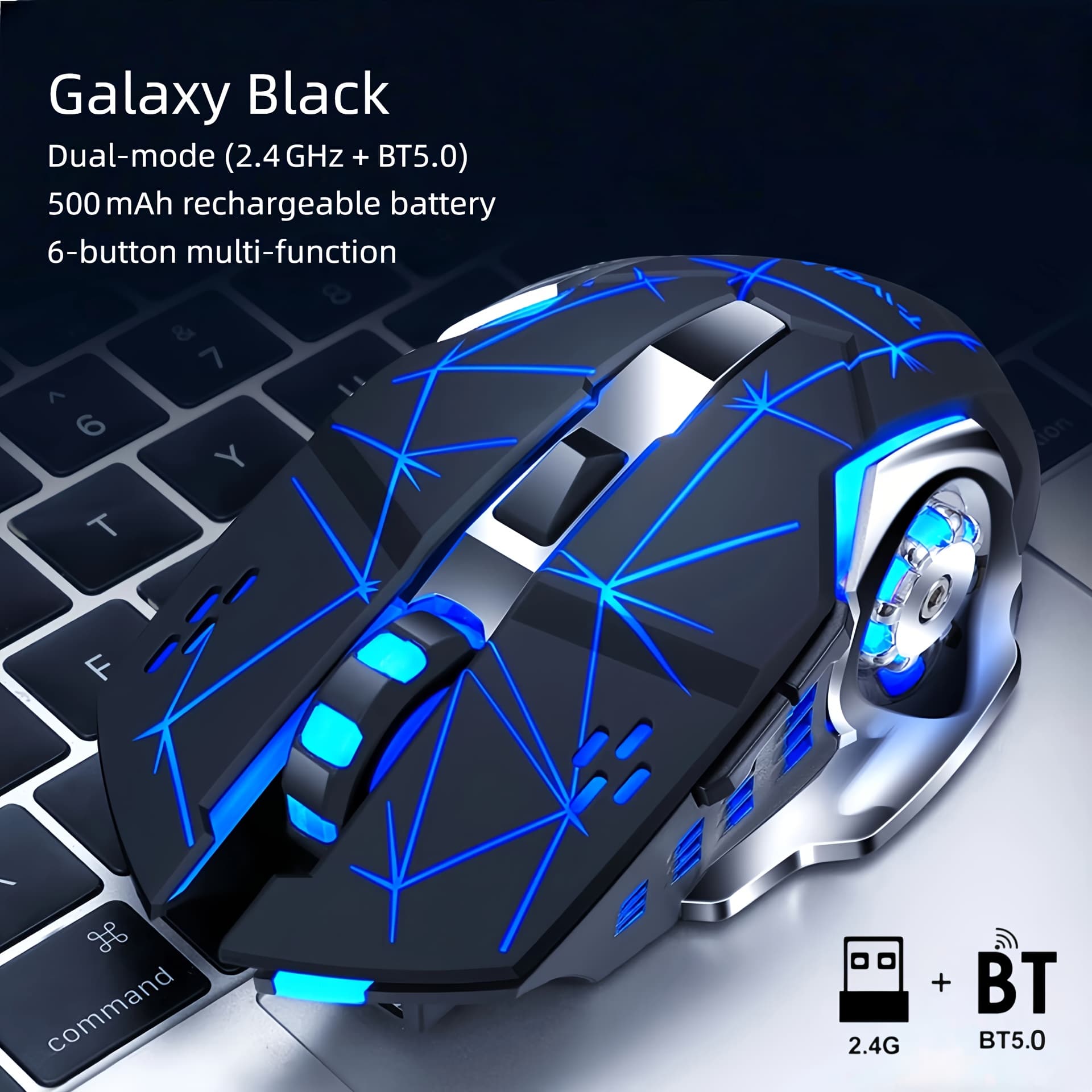 TEMU Silent Wireless Mouse - T-wolf Rechargeable Bt5.0 + 2.4g Office Mouse, Full-size For Extended Work, Study & Gaming, Rgb Aesthetic Desk Setup Accessories, Back To School Gift