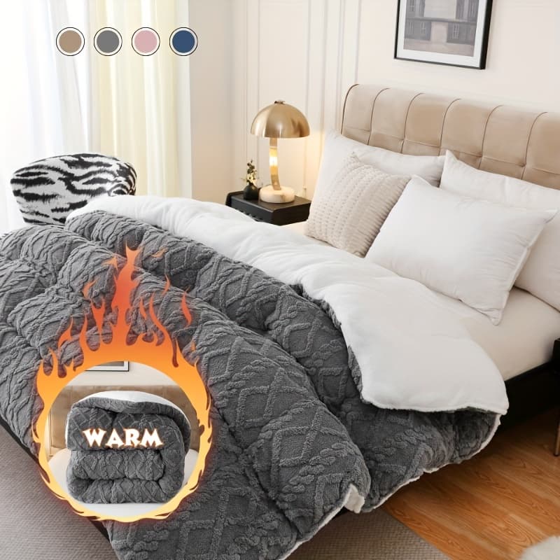 TEMU 1pc Luxurious Comforter, Extra Thick And Soft Plush Sherpa, Double-sided Thick, 500gsm Filling Extra Thick Warm For Autumn And Winter, Gift, Home Decor