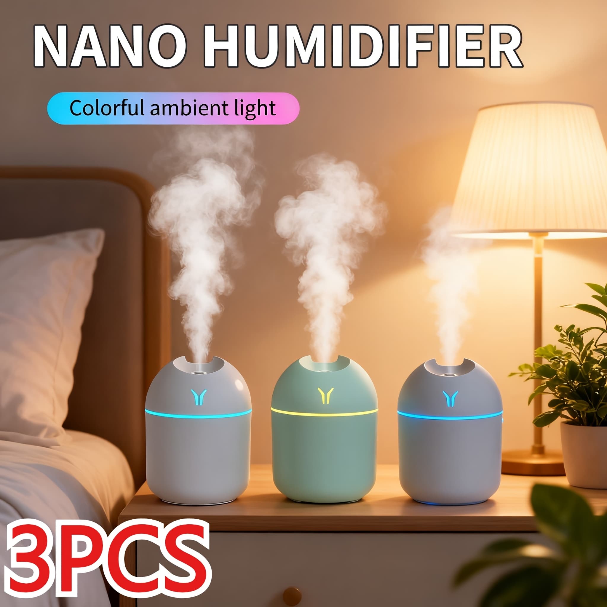 TEMU 3pcs Diffuser And Humidifier, Usb Diffuser Humidifier, , Night Light: Keep Your , , And Cool Mist Perfect For Use In Bedrooms, Cars, Homes, And Dormitories, Gifts For Men And Women