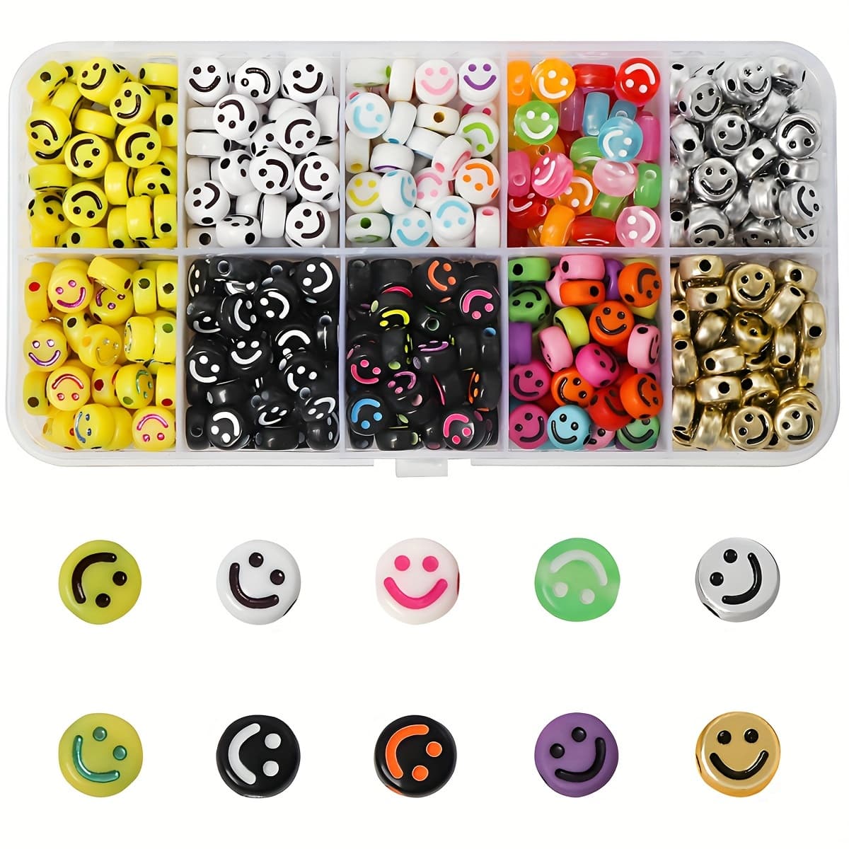 TEMU 2d Flat, 300pcs Flat Smile Face/ Acrylic Beads Beads For Jewelry Making Loose Spacer Beads For Diy Charms Bracelet Necklace