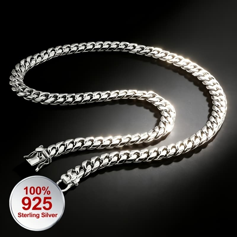 TEMU 925 Sterling Silvery, Heavyweight Cuban Chain Necklace, Stylish And Simple, Stacked, Suitable For Casual Attire Or As A Gift For , Perfect For Any Holiday Christmas, Birthdays, Anniversaries.