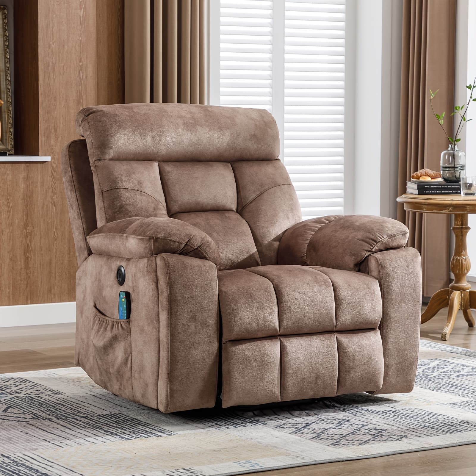 TEMU Oversized Recliner Chair For Elderly, Chair With Extended Backrest, Widened Seat, Cup Holders & Side Pockets, Heavy Duty Living Room Sofa