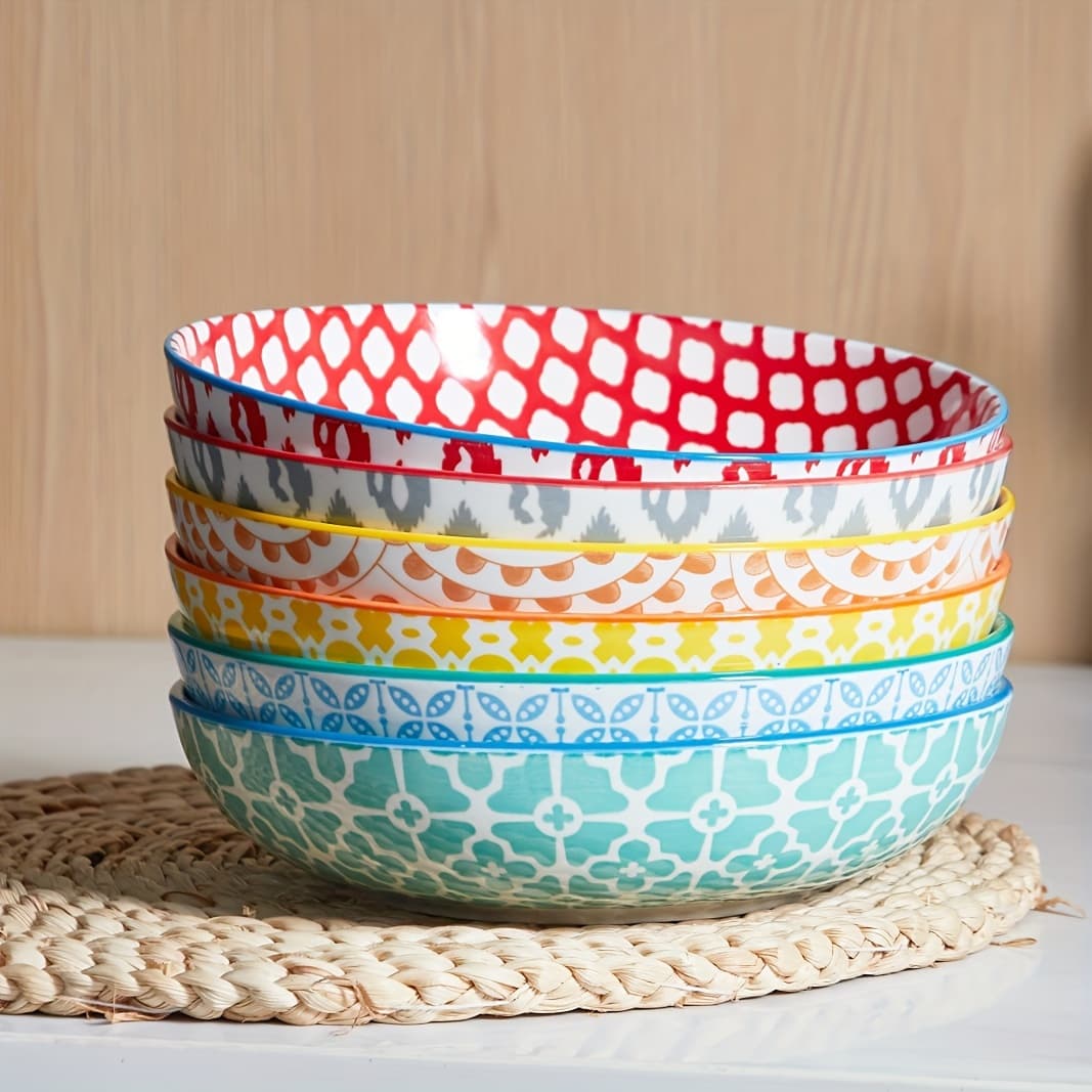 TEMU 6pcs Ceramic Set, 36oz Stoneware Serving Bowls For Kitchen, Oven Safe Ceramic Shallow Bowls For Salad, Assorted Colors