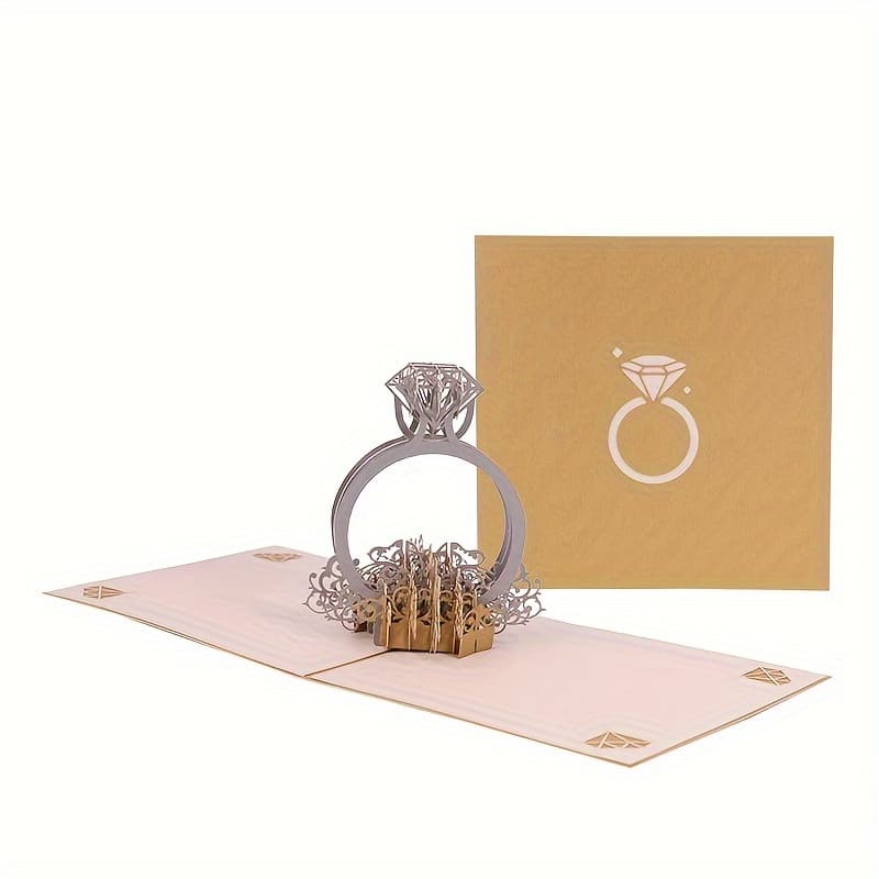 TEMU 1pc Pop-up 3d Greeting Card With Envelope, Diamond Ring Pattern, , Happy Engagement Card, Engagement Card, Wedding Card. Suitable For