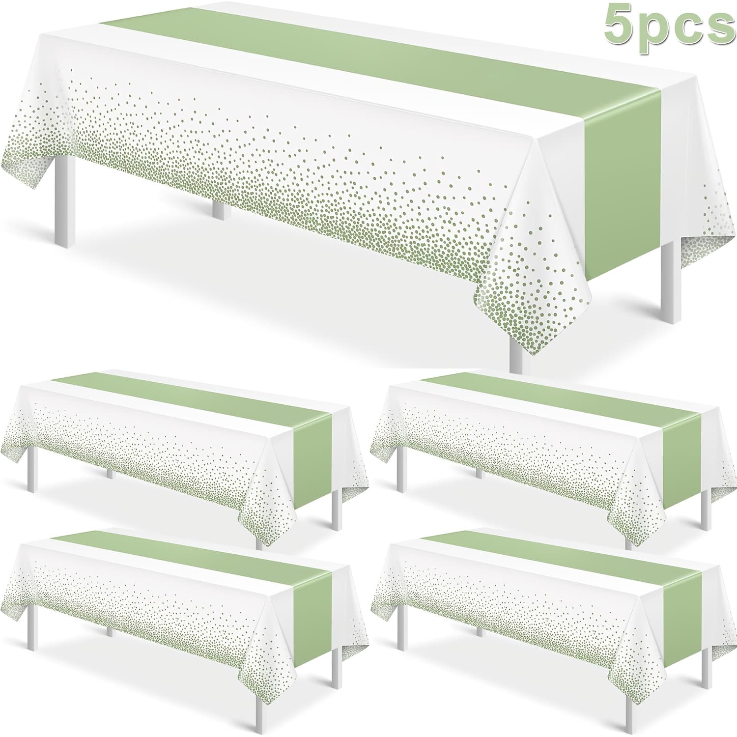 TEMU 5-pack White & Sage Green Plastic Tablecloths With Green Leaf Print - 54x108 Inch Durable Table Covers For Birthday, Wedding, Anniversary Parties - Easy-clean, Reusable & Machine Washable