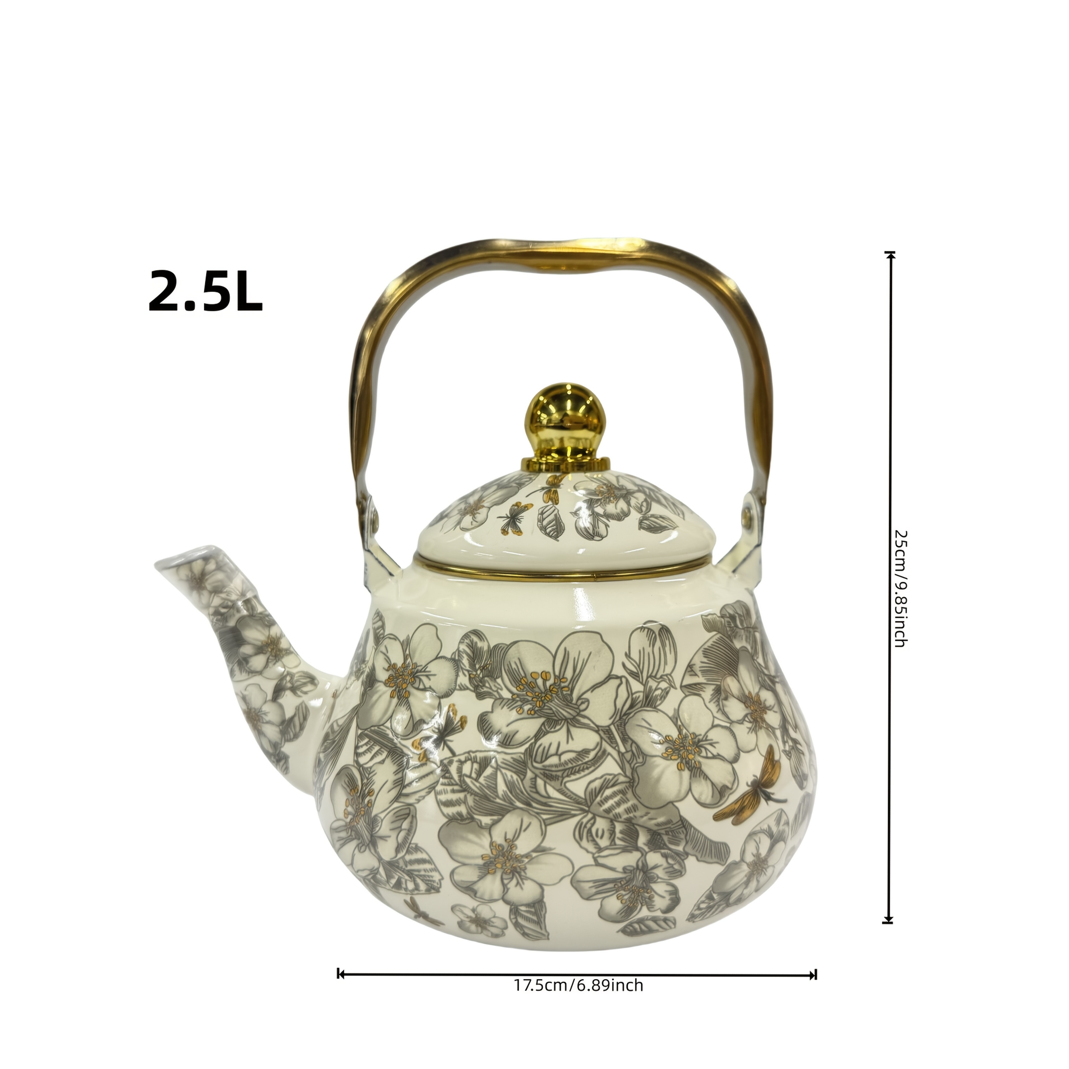 TEMU Thick Enamel Kettle With Gold-plated Handle & Stove Compatible Base - Heavy-duty Painted Teapot For Gas/, Durable Enamel Tea Pot For Home, Camping, Gifts (suitable For Gas And )