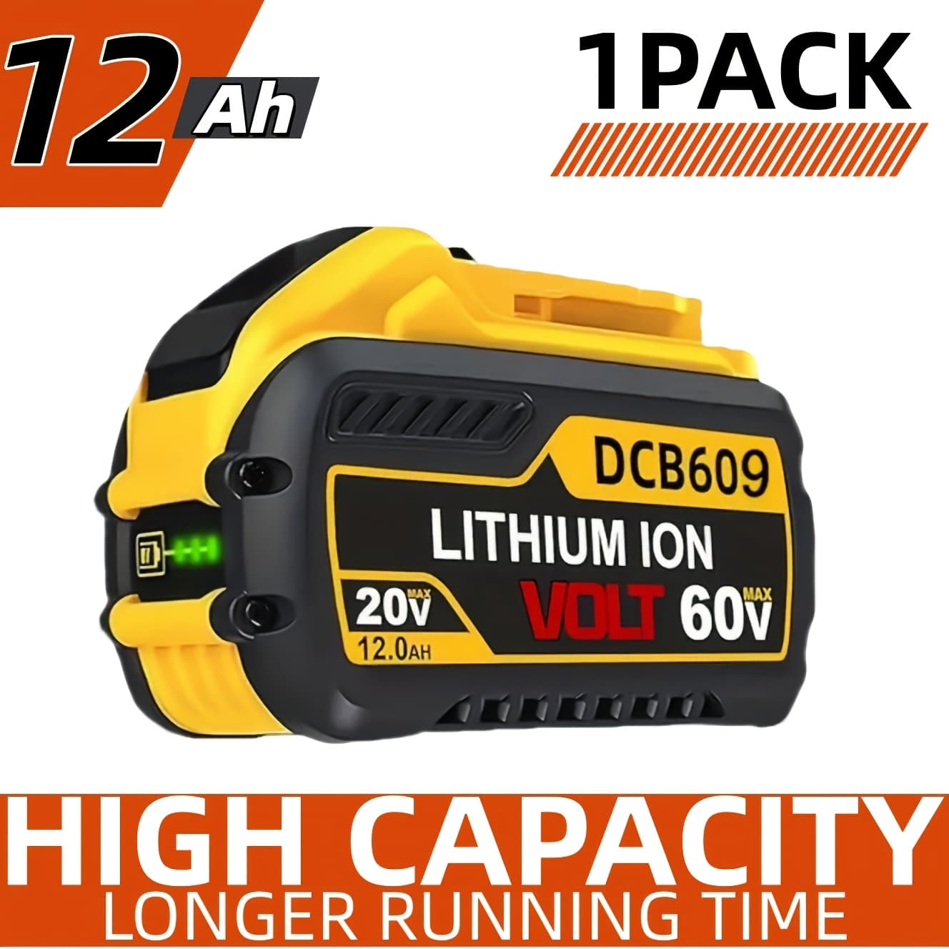 TEMU 4/2/1 Pack 12ah 20v/60v Max Replace For Dcb612 Dcb609 Battery For Cordless Power Tools Replace For 20v/60v Battery Dcb612 Dcb610 For 20-60v Battery