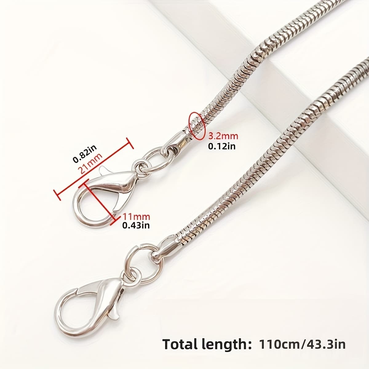 TEMU 1pc Metal Snake Bone Chain Double Shoulder Long Chain 110cm/43.3in Mobile Phone Hanging Chain Mobile Phone Lanyard Long Bag Chain Universal For Men And Women Suitable Round Chain Golden Silvery