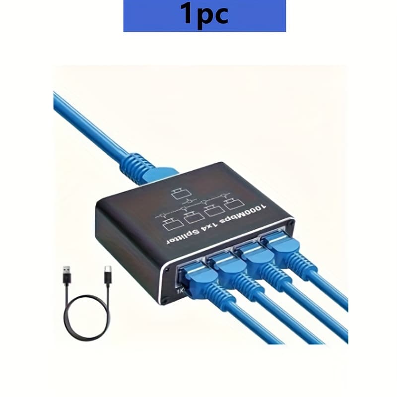 TEMU 1pc Ethernet Port Splitter, 1-to-4 Adapter, Network Extender With Usb Power Cable, Network Adapter Switch For Networking Of 4 Devices