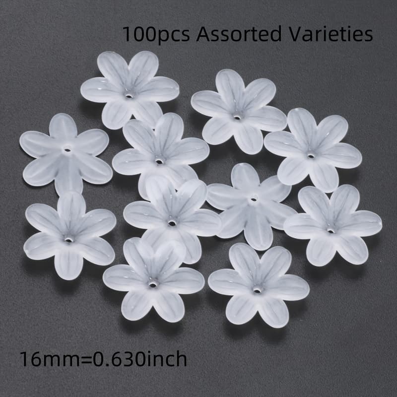 TEMU 100pcs Of 16mm And 23mm Frosted White Acrylic Six-petal Flowers