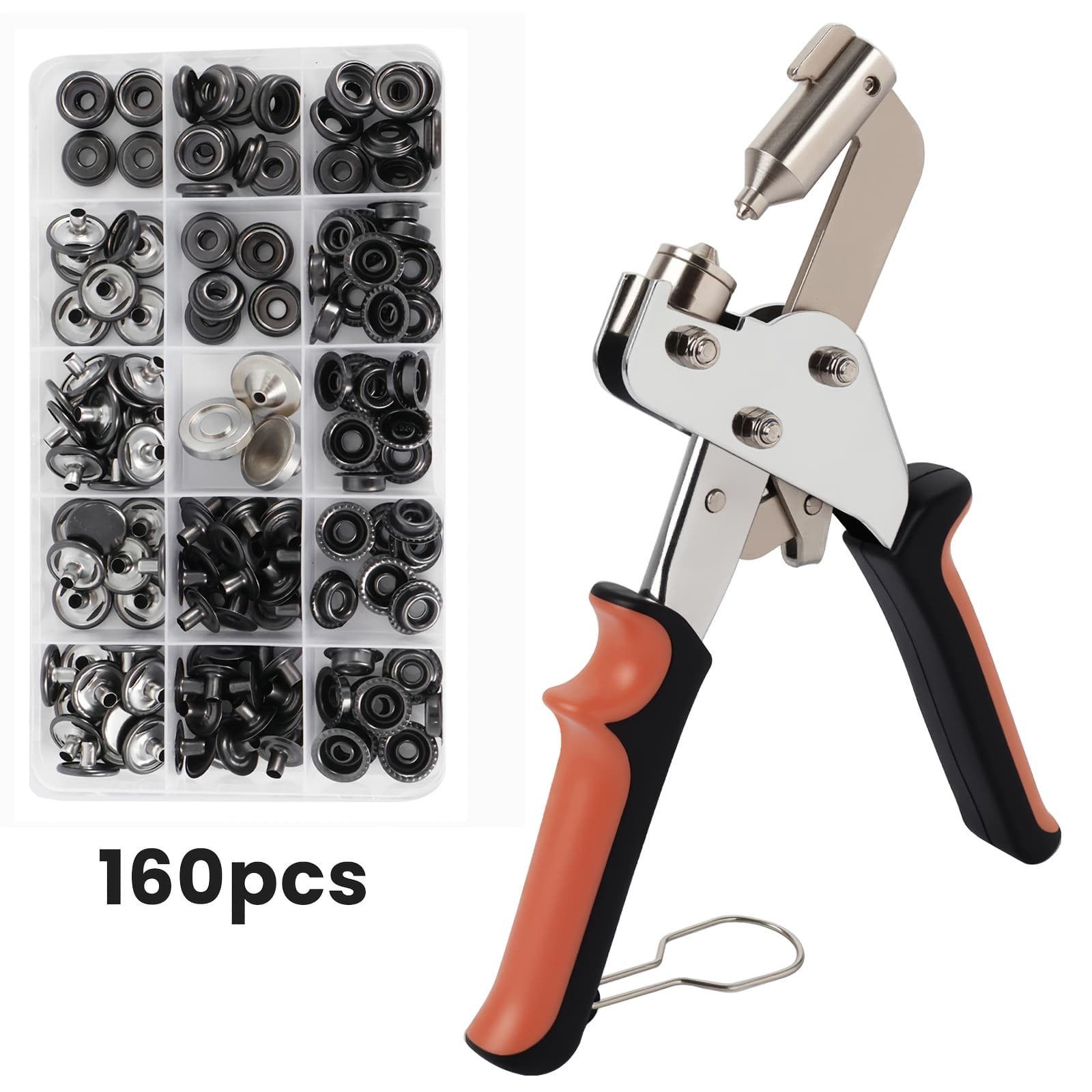 TEMU 161pcs Heavy Duty Snap Fastener Tool Set, Including 1 Install Tool And 160pcs Snap Fasteners, Ideal For Boat Covers, Canvas, Tarpaulin, Leather And Sewing Projects