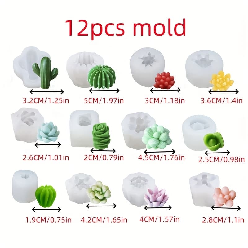 TEMU 12pcs Succulent Cactus Silicone Molds, 3d Succulent Plant Candle Molds, Succulent Floral Scented Candles, Plaster, Resin Molds For Luxurious Home Decor Gifts