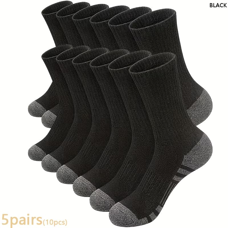 TEMU 5pairs (10pcs) Men's Long Socks, Autumn And Winter Sports Socks Long Socks, Socks, Running Socks, Men's Warm Socks, Classic Solid Color Socks, Random Colors
