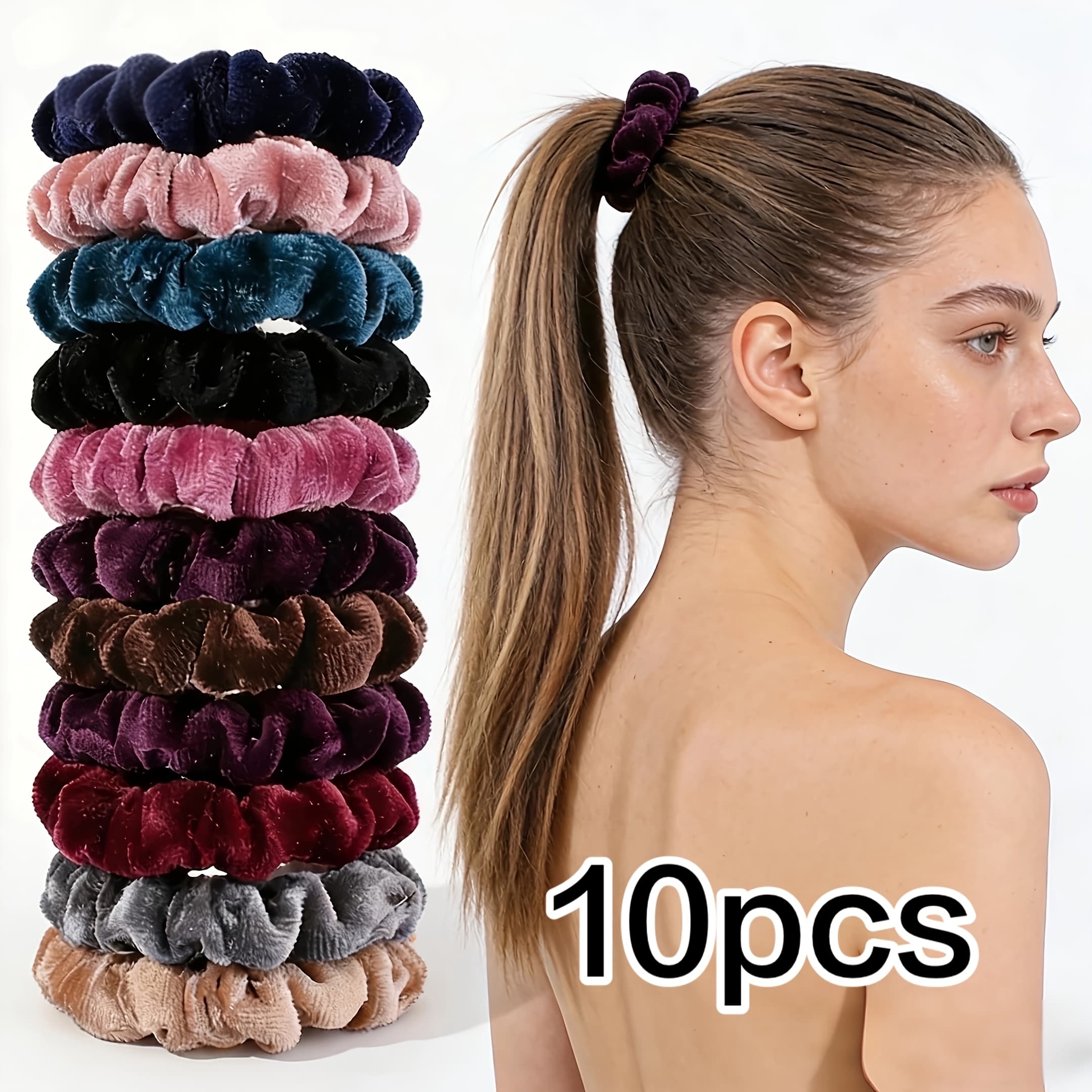 TEMU 10pcs Fashion Velvet Solid Color Small Hair Ties Hair Accessories High Hair Bands