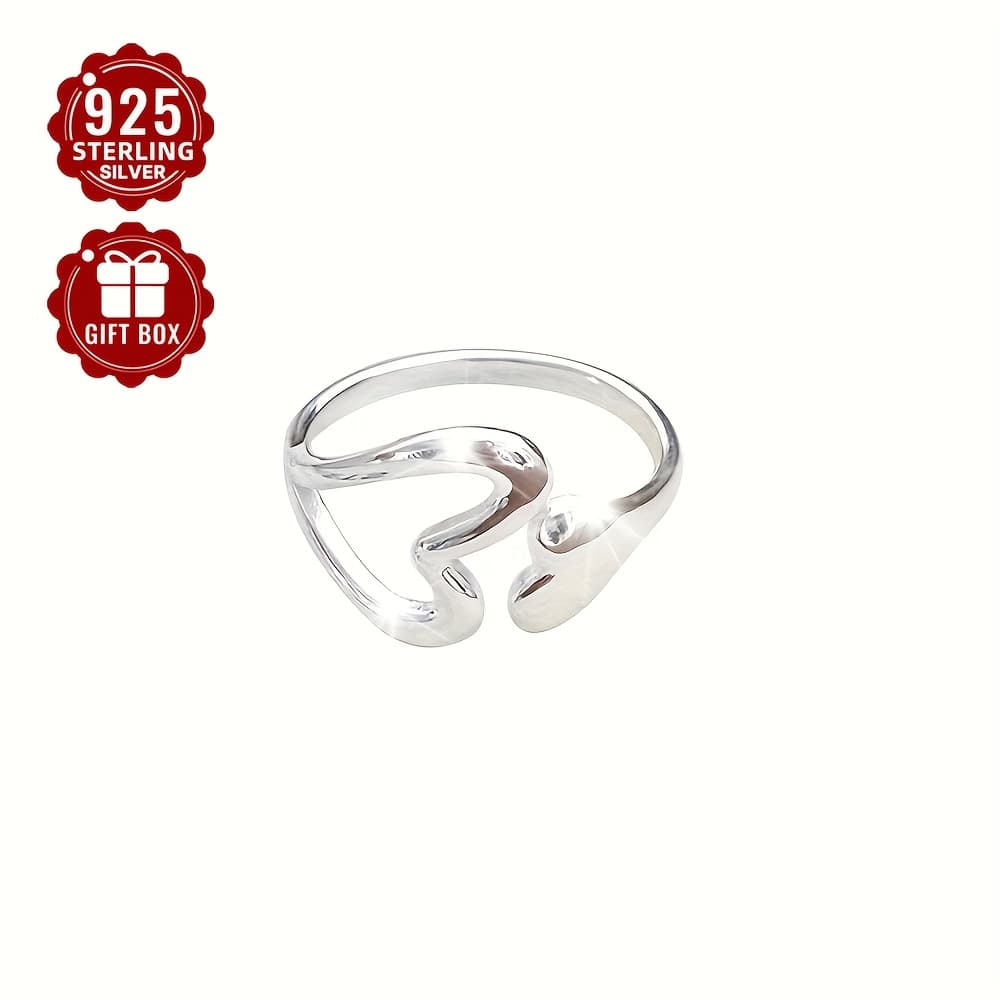 TEMU 1pc 925 Sterling Silver Hollow Out Large Heart-shaped Design Ring For Women, Adjustable Index Finger Ring With Low Allergy, Suitable For Women's Wear