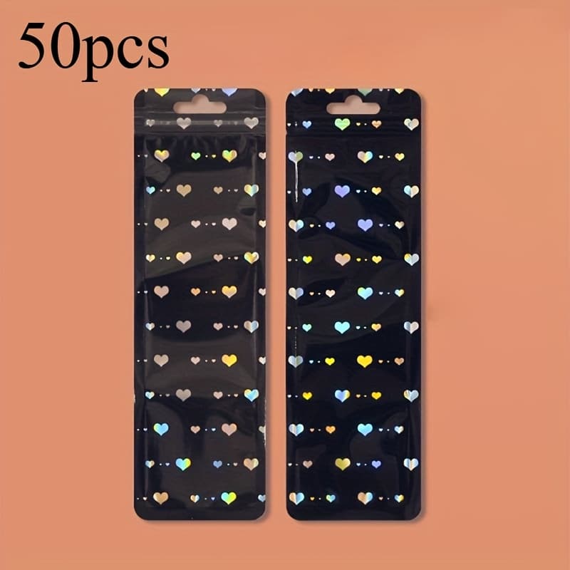TEMU 50pcs Holographic Heart & -sealing Bags - Colorful Flash Yin-yang Design For Jewelry, Accessories, And Gift Packaging, Accessory Storage | Holographic Patterns |