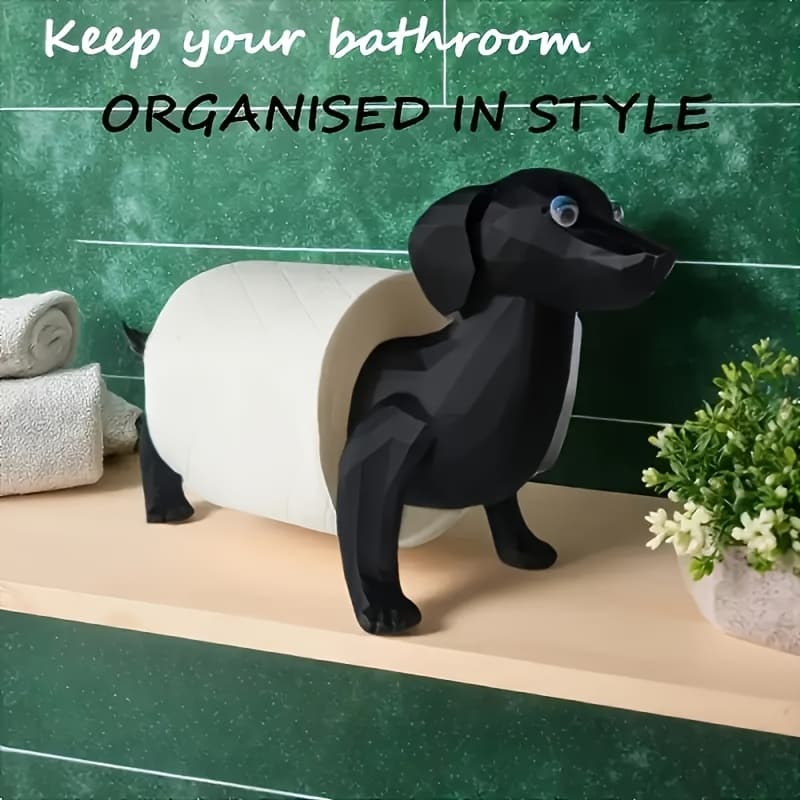 TEMU 1pc Cute Dachshund Toilet Paper Holder - Bathroom Decoration, Self-adhesive Installation Without Drilling, Space-saving Toilet Paper Dispenser, Suitable For Bathroom Countertops Or Toilet Tanks.