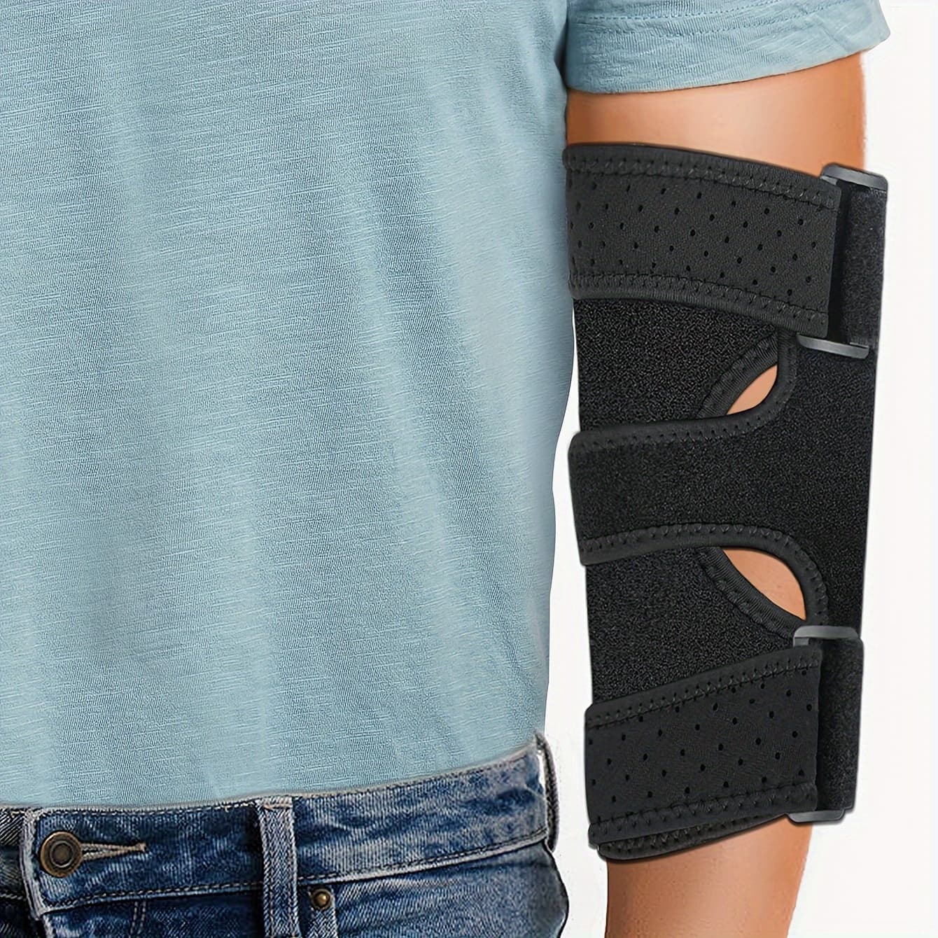 TEMU Adjustable Compression Elbow Bracket With Fastening Strap - Breathable Polyester Blend, Perfect For Daily Life