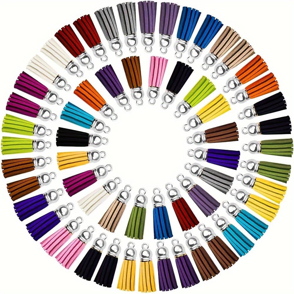 TEMU 60pcs Mixed Color Silvery Tassels For Keychains Tassel For Jewelry Making 60pcs Keychain Charms Bulk Key Chain Rings Bulk For Cellphone Straps Pendants Crafts