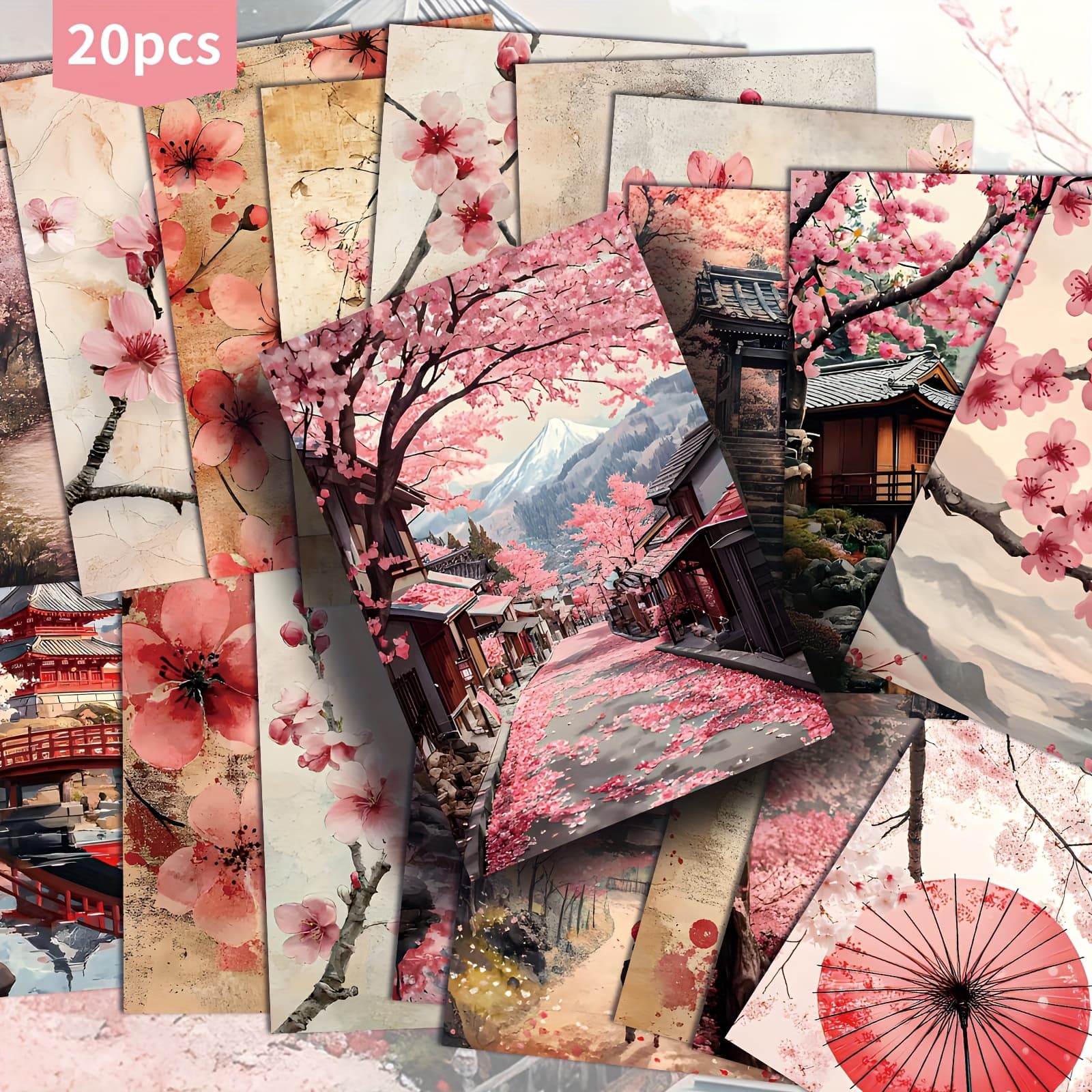 TEMU 20-pack Building Postcards - 4x6 Inches Japanese Building Junk Journal Paper, Classic Pinup Illustrations, Collectible Decorative Painting Cards For Scrapbooking & Crafting