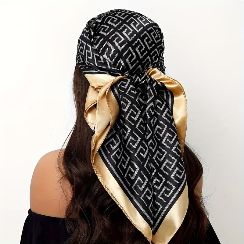 TEMU Bohemian Style Printed Polyester Headband Scarf, Measuring 35.43*35.43 Inches, Hand Wash, Square Scarf, Weekend Casual, Decorative, Warm