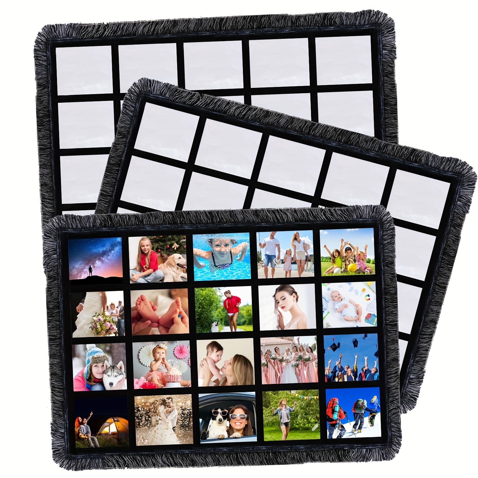 TEMU 3pcs 40 X 60 Inch Sublimation Blanks Throw Blanket With Printable Sublimation Blankets For Heat Press With Tassel Fuzzy Picture Photo Blanket For Sofa Couch Bed Home (20 Panel)