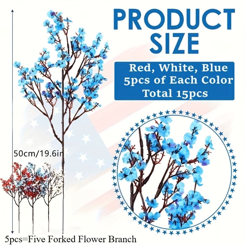 TEMU 15pcs Artificial Flowers, Real Touch Petals, Patriotic Flowers For Day Home Decor Floral Arrangement Table Centerpieces, Day Holiday Decoration