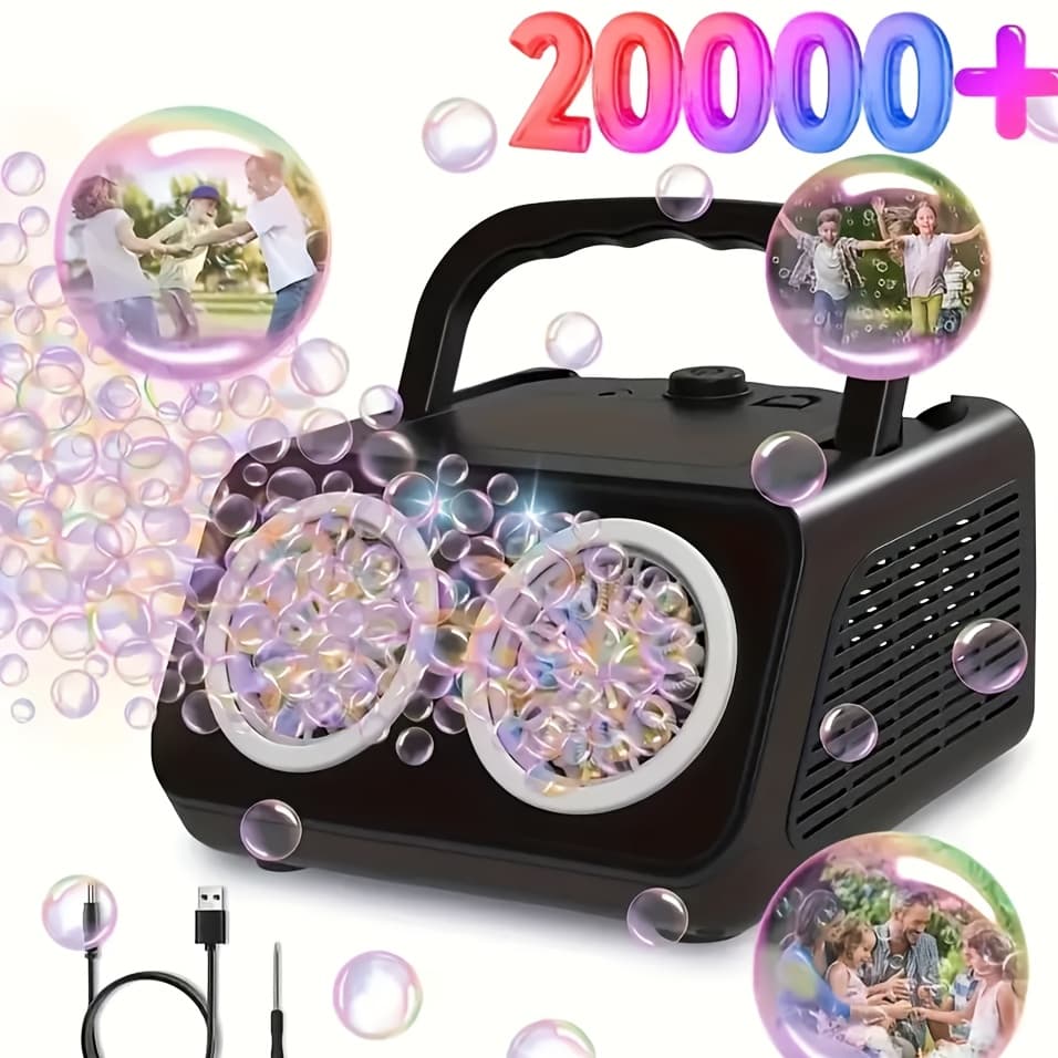 TEMU Automatic Bubble Machine, Bubble Blower With 2 Fans 20000+bubbles Per/min, Electric Bubble Toddlers, Operated By Batteries, Includes Bubble Solution, Bubble Toys For Outdoor.