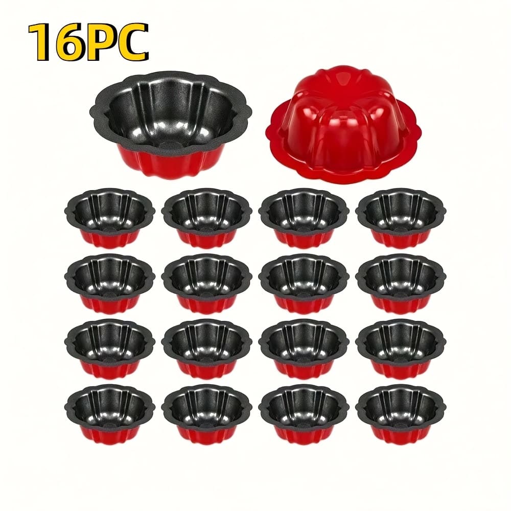 TEMU 16pcs 4-inch (. 10.2cm) Mini Cake Pan With Carbon Steel Metal Tube Baking Mold And Flower-shaped Cake (red)