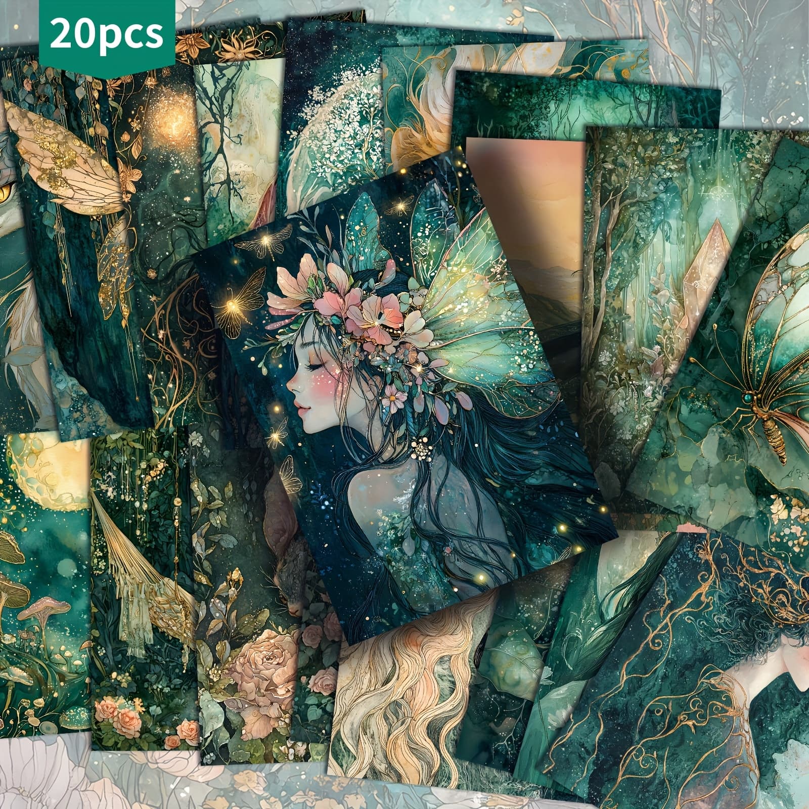 TEMU 20pcs Vintage Fairies Fantasy Animals Postcards - 4x6 Inches Mermaid Junk Journal Paper, Classic Pinup Illustrations, Collectible Decorative Painting Cards For Scrapbooking & Crafting