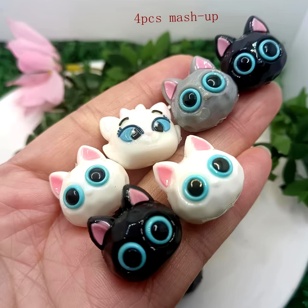 TEMU 4pcs Cute Cat Head Vertical Hole Rubber Electroplated Color Beads Owl Beads Handmade Bracelet Keychain Bag Pendant Additions Holiday Gift Decoration Beads Three-dimensional Ornaments