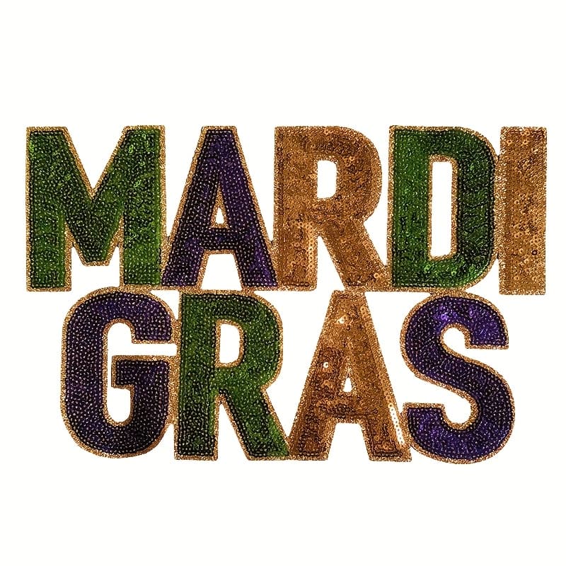 TEMU Large Mardi Gras Embroidered Patch, Golden Glitter Sequin Embroidered , Suitable For Festival Costumes, Garments, Luggage, Jackets And Other Decorations