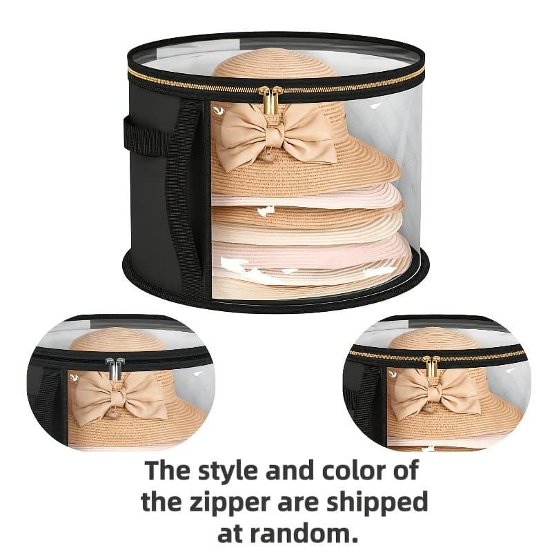 TEMU Extra Large Hat Storage Box - Foldable Non-woven Accessory Organizer With Reinforced Handles For Hats, Sun Hats, And Beach Hats - Lightweight Clear Window Double Zipper Design