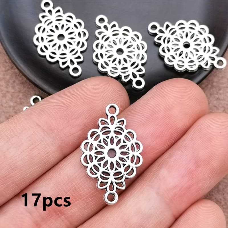 TEMU 17pcs Beautiful Hollow Flower Charm Connector Pendant, Bohemian Style Jewelry Accessories, Handmade Making Bracelet, Necklace, Earring Accessories 15*25mm