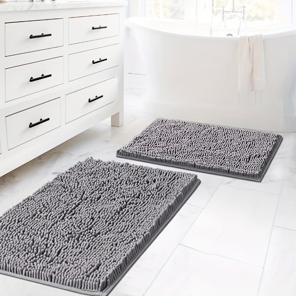 TEMU Aierjia 2pcsbath Rugs For Bathroom Slip-resistant Shag Chenille Bath Rugs Mat And Absorbent Bath Rug For Shower Room Machine-washable Fast Dry 20" X 32" Plus 17" X 24"