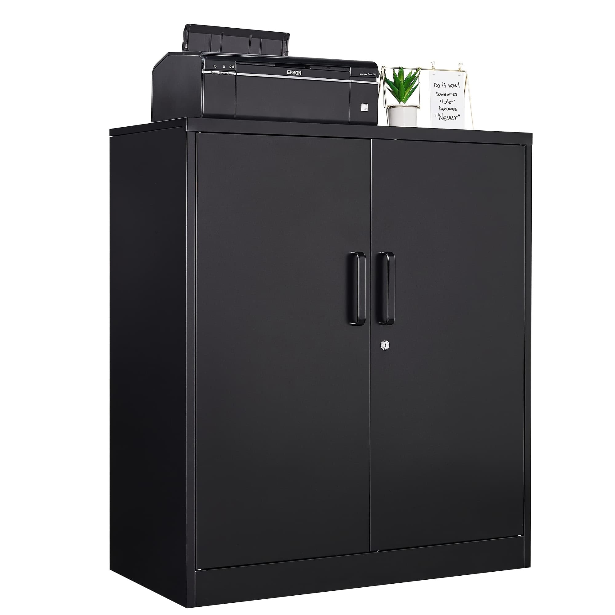TEMU Metal Storage Cabinet With 2 Adjustable Shelves, Lockable Storage Cabinets For Office, Home, Garage, Warehouse