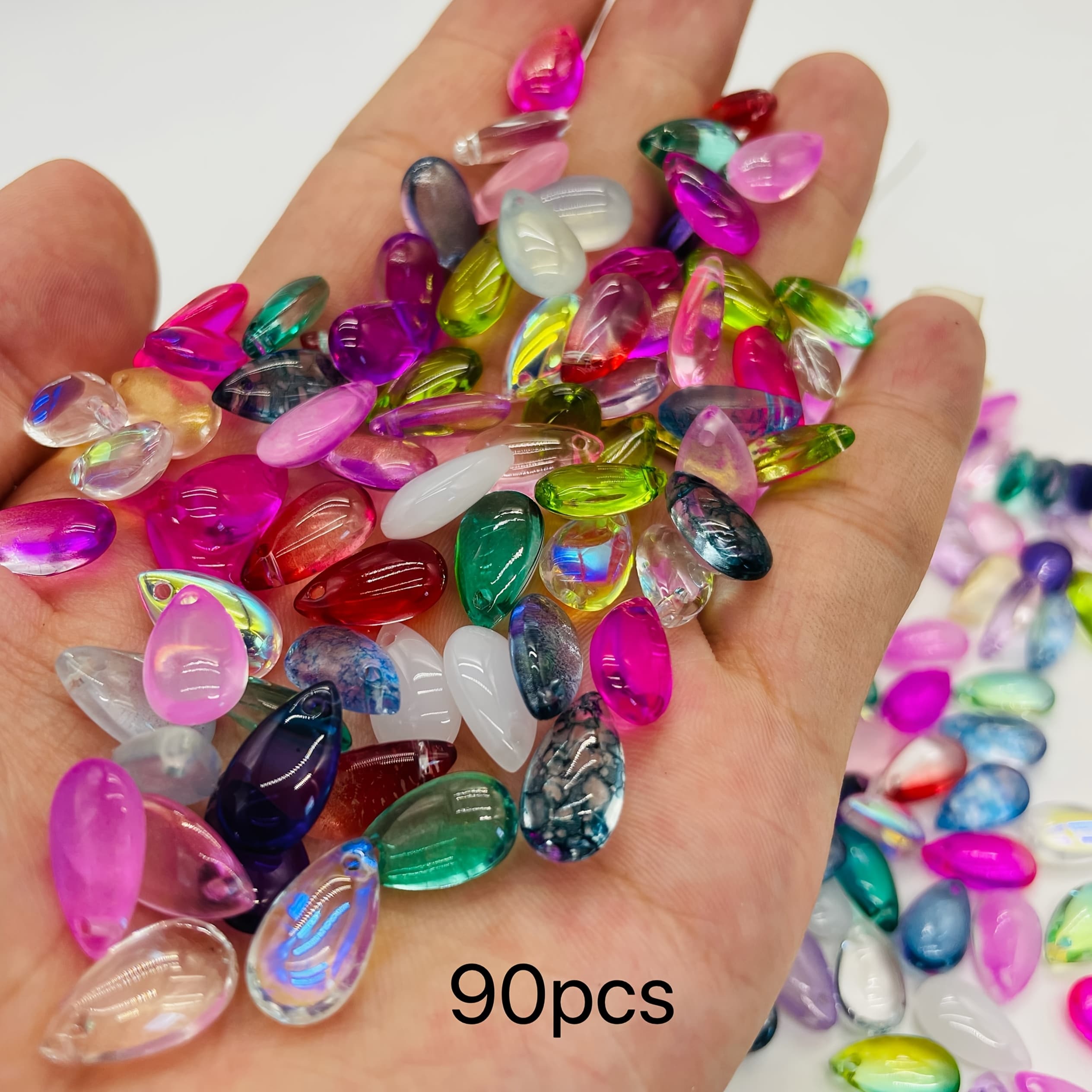 TEMU /lot Glass Teardrop Beads 8mm X 14mm Multicolor Diy Making - /korean Beads For Necklace, Earrings, Hair, Glass Droplet Beads With Teardrop Shape (compatible With Beading Hoops/looms)