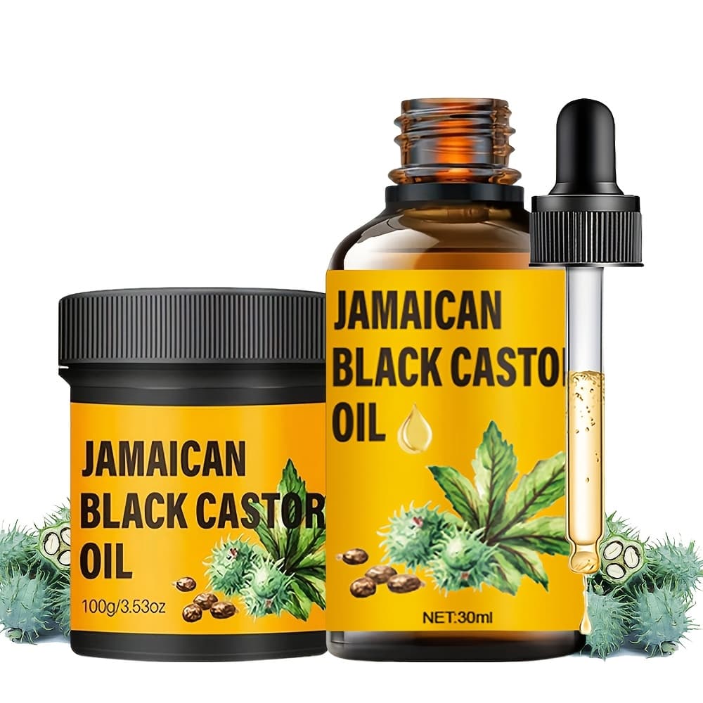 TEMU 2pcs Hair + Black Castor Oil Hair Cream - Pure Cold Pressed, Moisturizing And Nourishing Hair And Scalp, Making Hair Stronger And , Suitable For All Hair Types, Castor Oil Hair Care Set