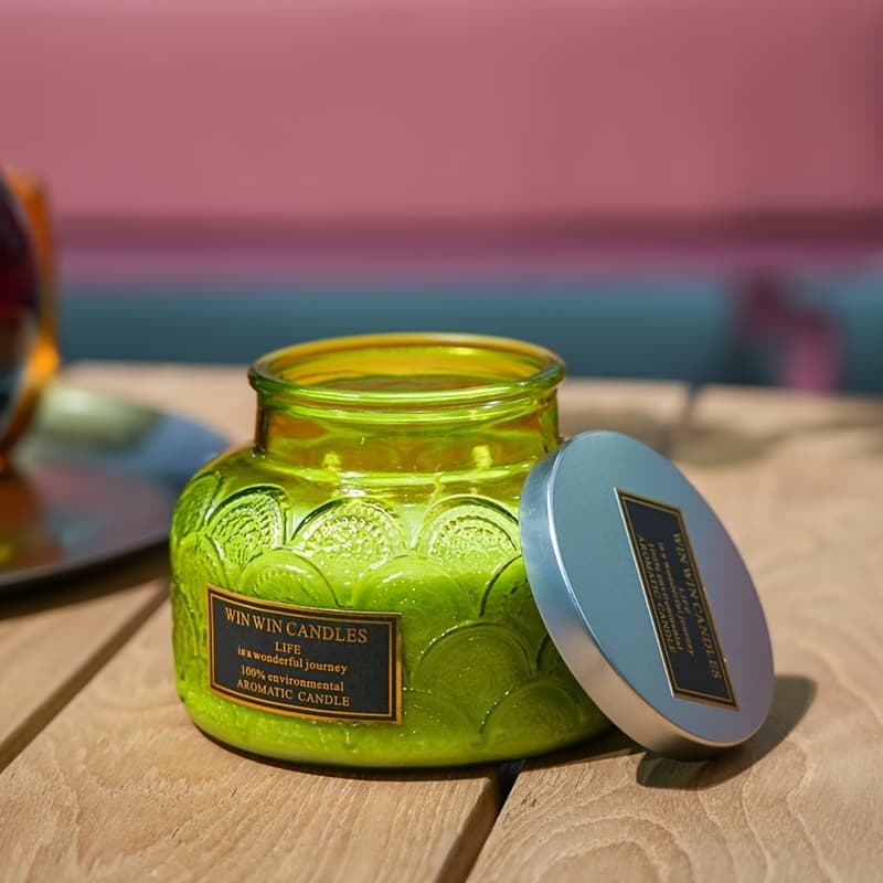 TEMU Local Warehouse Fast Delivery Of Super Large Bottles Of Embossed Scented Candles, Green Embossed Soy Wax, Roses, Lavender Rose, Multiple Fragrances, 100 Hours Of Ultra Long Burning, For Home Use