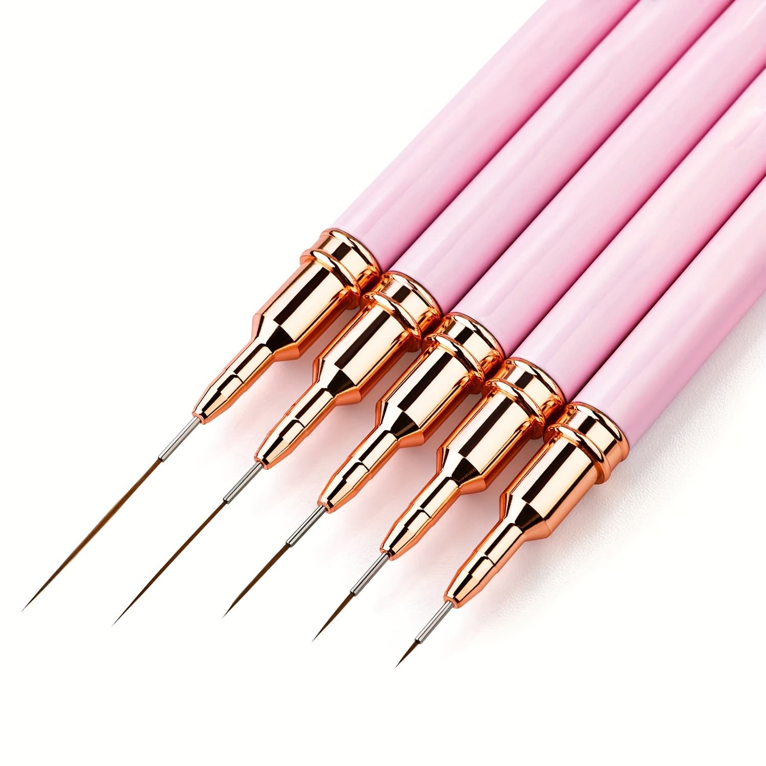 TEMU 5pcs Pink Fine Nail Art Brush Set - Perfect For Gel Polish Painting And Manicure - 5 Sizes (4/8/12/20/25mm) Acetone-free