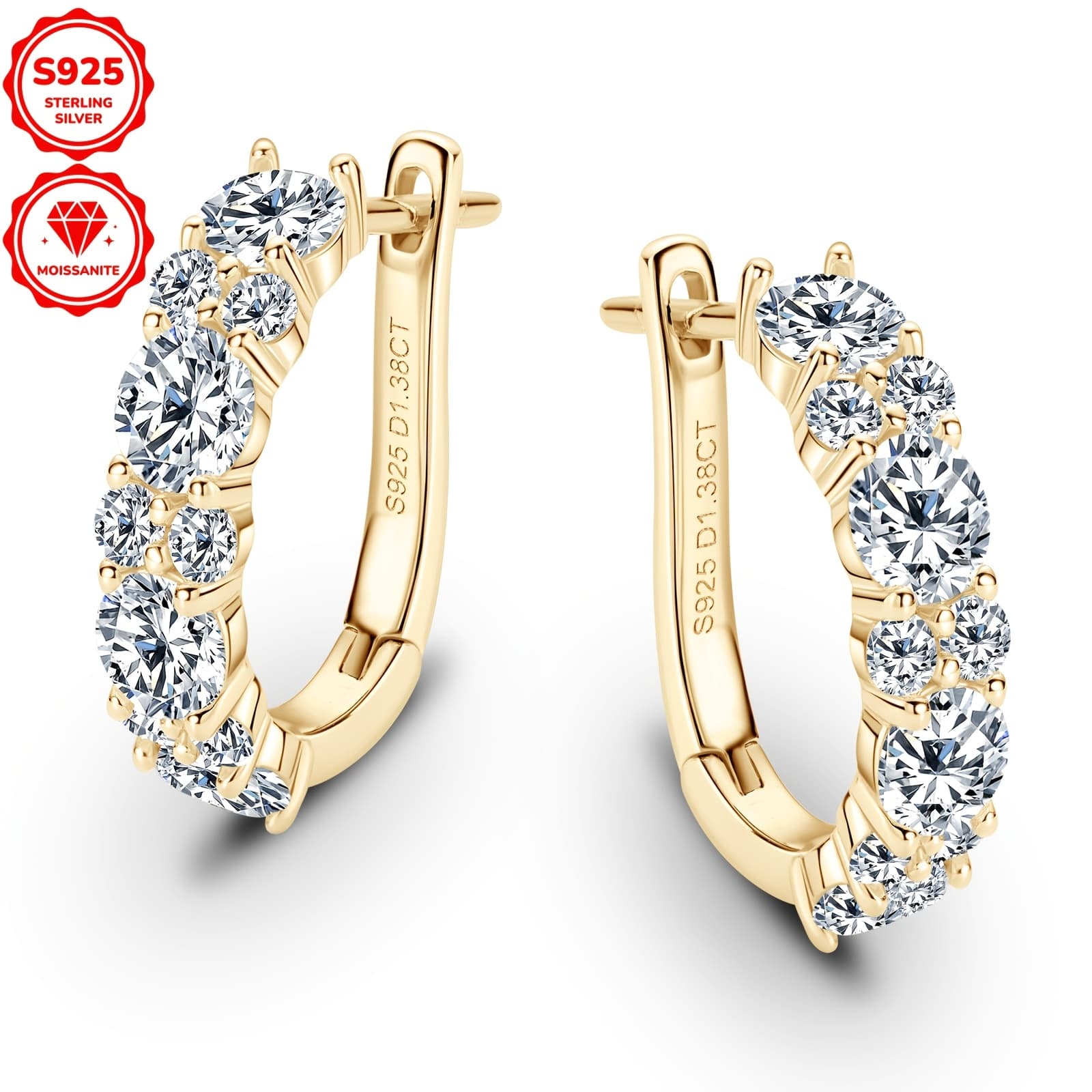 TEMU 1 Pair Of Elegant 925 With 4mm * 8 And 2mm * 12 Synthetic Zirconia Stones, Total Weight 2.46 Grams, Women's , Wedding And Holiday Jewelry, Christmas Gifts