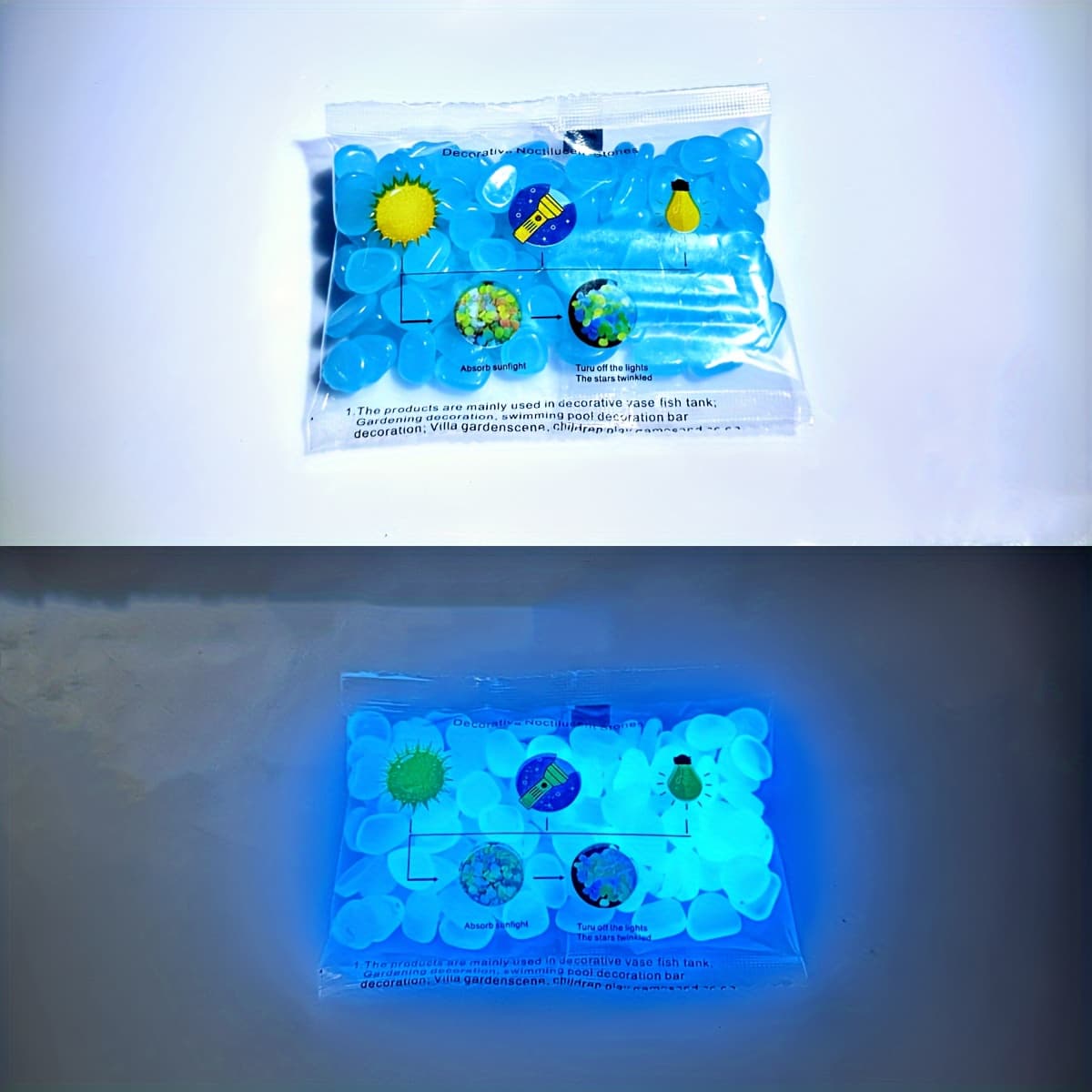 TEMU 100/500pcs/bag Of Luminescent Stones, Suitable For Large Landscapes, Gardens, Landscapes, Potted Plants, Parks, And Fish Tanks, As Well As Decorative Fluorescent Stones