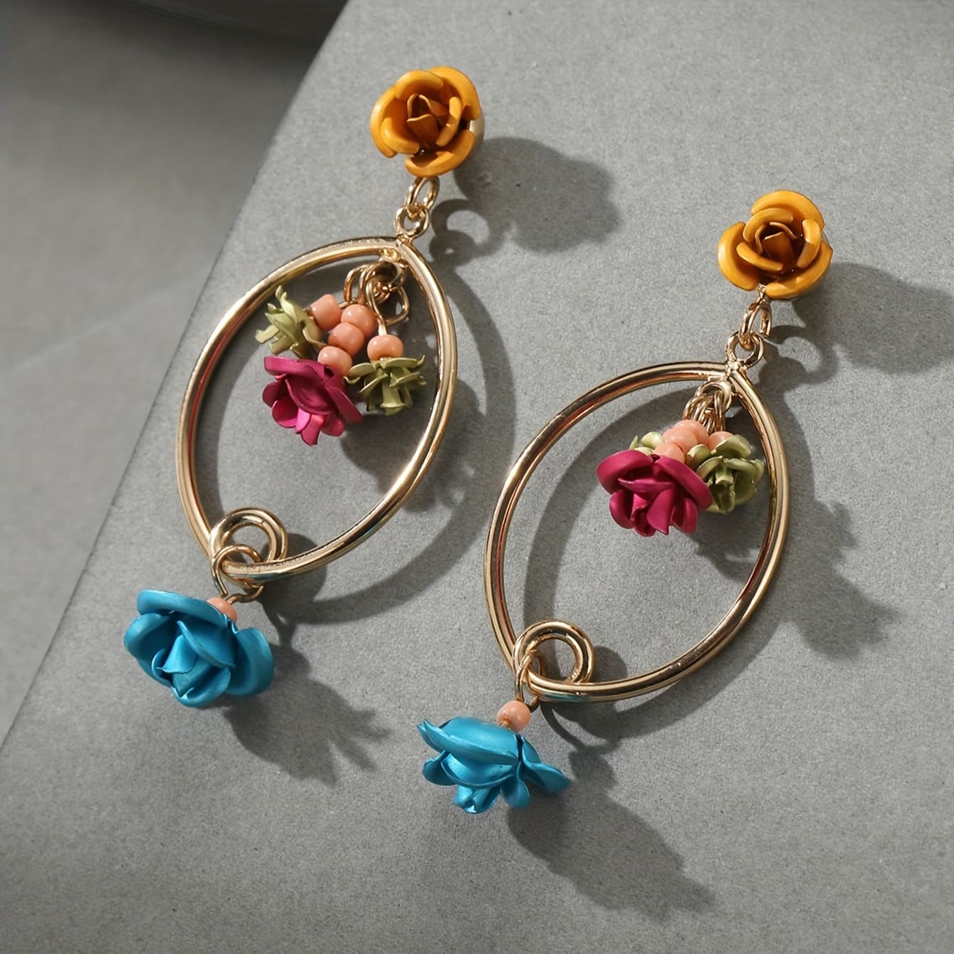 TEMU A Pair Of Retro Elegant Colorful Metal Rose Flower Earrings For Women's Holiday Birthday Dating Prom Banquet Wedding Party Vacation Shopping Additions