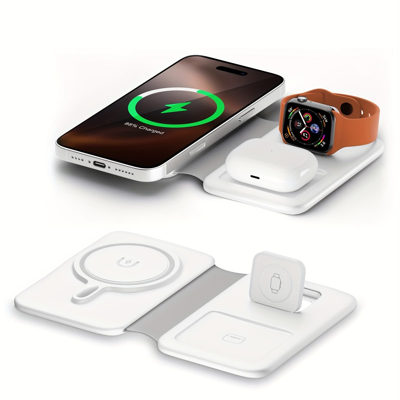 TEMU Foldable Wireless Charging Station, 3-in-1 Wireless Charger, Magnetic Phone Charger, For Iphone 16 15 14/pro/plus/pro Max/13 12/pro Max, For Iwatch 6 5 4 3 2 Ultra 2 1, For Airpods 3 2 Pro