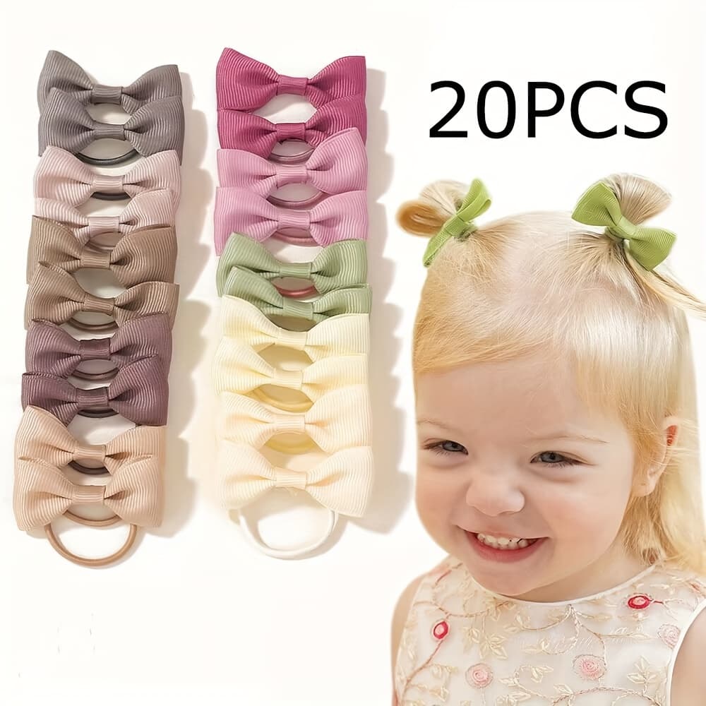 TEMU A Set Of 20 Cute, Versatile Hair Ties With Solid Colors And Bow Decorations For, 's Style