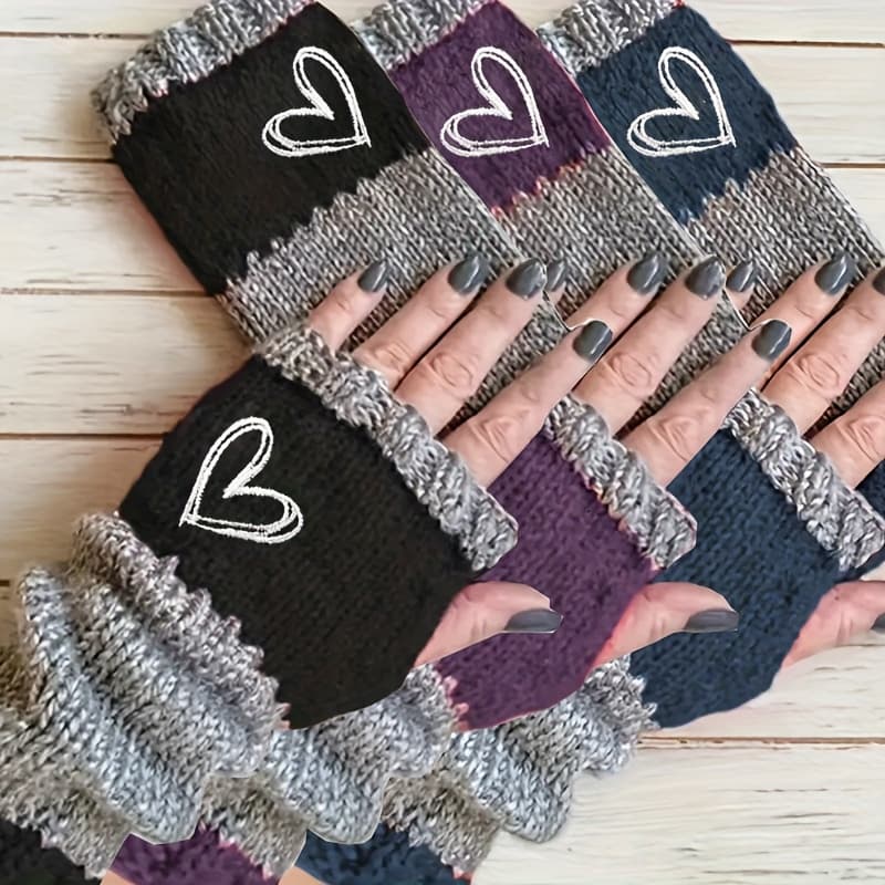 TEMU 3 Pairs Of Heart-shaped Embroidered Mittens, Gloves For Fingers When Going Out