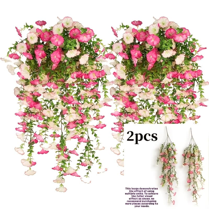 TEMU 91 Heads Artificial Hanging Plants Uv Resistant Lifelike Fake Flower Vines For Garden Patio Wedding Wall Decor, Realistic Faux Silky Greenery Hanging Basket Floral Decoration