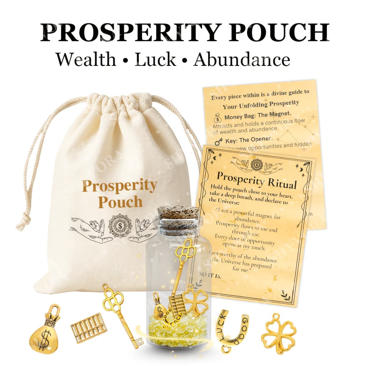 TEMU 1 Set Jar Kit & Pouch, Multi-ltem Party Favor Packs, Desktop Manifestation Decor, Wealth & Charm Set, Charms & Affirmation Card, Manifestation Gift For Women, New Business Luck Gift